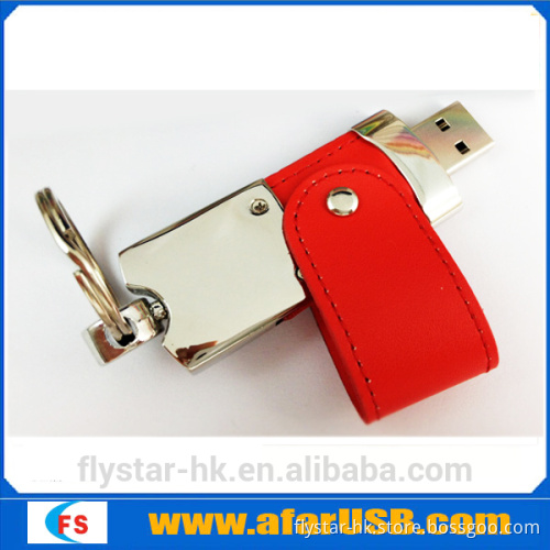 New swivel leather usb flash drive with laser and debossing logo